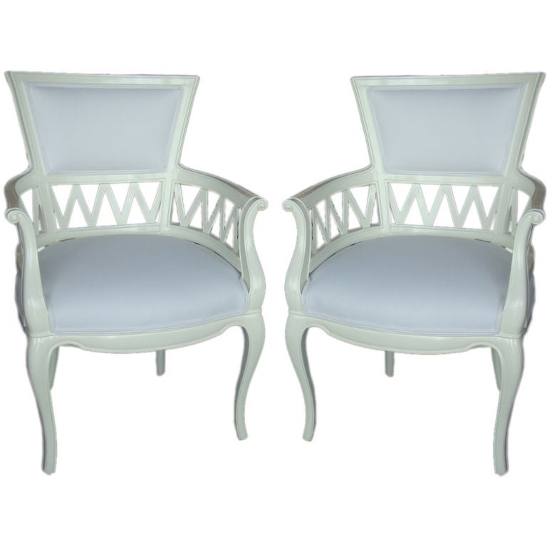 Restored White Lacquered Lattice Chairs