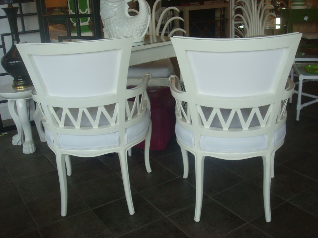 American Restored White Lacquered Lattice Chairs