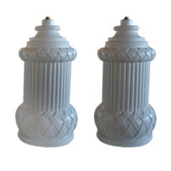 White Lacquer Lattice Column Lamps