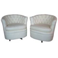 Vintage Pair of Restored Tufted Swivel Chairs