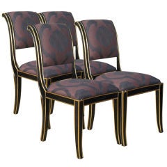SET OF 4 BLACK LACQUER AND GILT CHAIRS