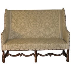 Louis XIII Walnut Sofa Upholstered in Fortuny Fabric