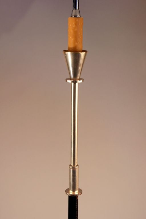 Nickel Plated Bronze & Leather Floor Lamp
