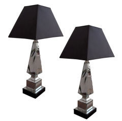 Pair Mirrored Obelisk Lamps