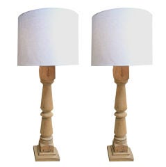 Large Pair French Wooden Baluster Lamps
