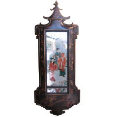 PAIR OF 19th C CHINOISERIE  DECORATED REVERSE PAINTED MIRRORS
