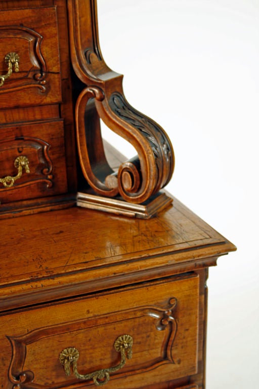 French Provincial Two Tier Walnut Vitrine Mounted Commode