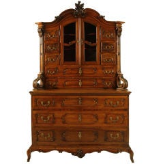 French Provincial Two Tier Walnut Vitrine Mounted Commode