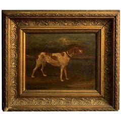 19th Century Oil Painting of Hunting Dog
