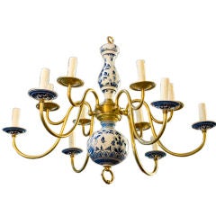 Unusual Delft chandelier with 6 arms and 12 lights