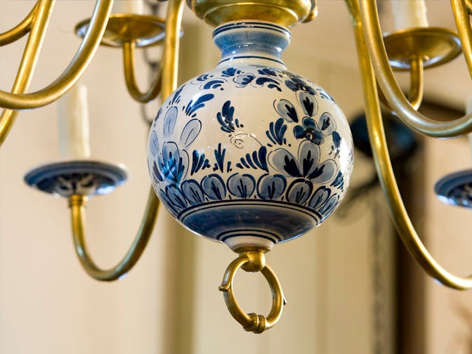 Brass Vintage Delft  Chandelier