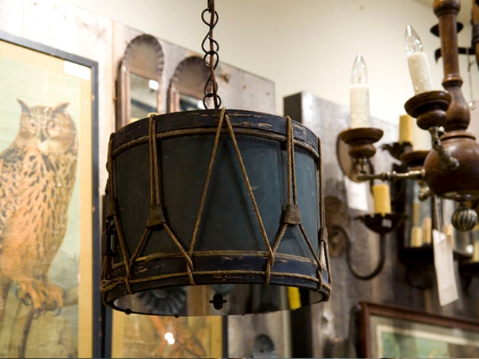 Charming Drum light with two internal sockets and glass duffuser at the bottom.  Would be darling in a little boy's room.