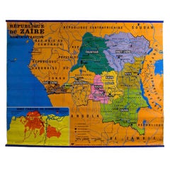 Dual Sided Plastic School Map of the Congo in French