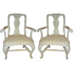 Pair Swedish Baroque Arm Chairs