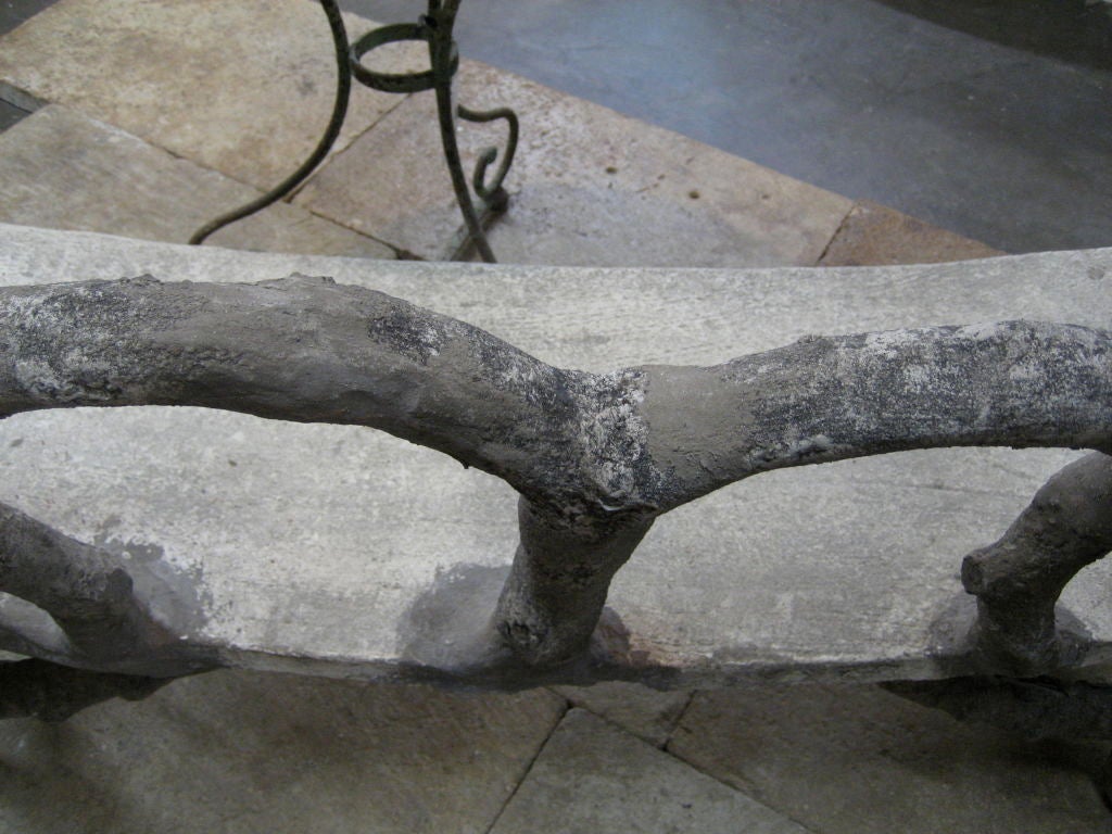 Late 19th c. Faux Bois Bench from a Jardin Provençal.  Sold stone seat.  Faux bois detail on back and legs.