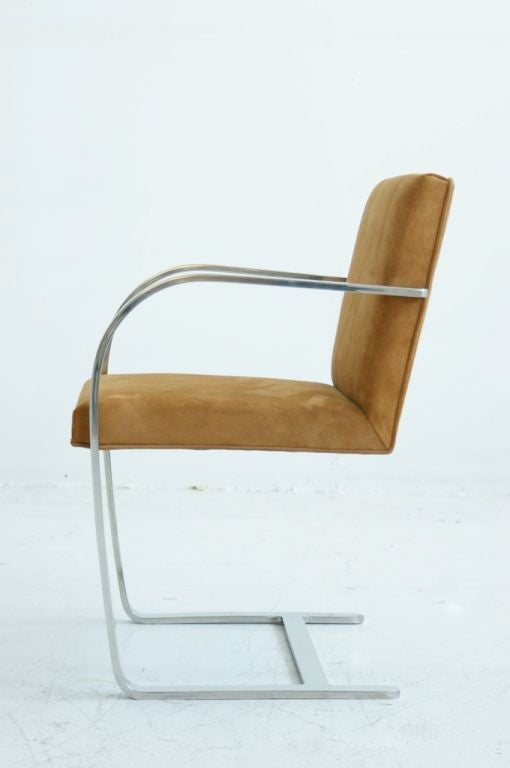 Mies Van Der Rohe for Knoll International: Bruno chairs reupholstered in baby calf leather (suede).