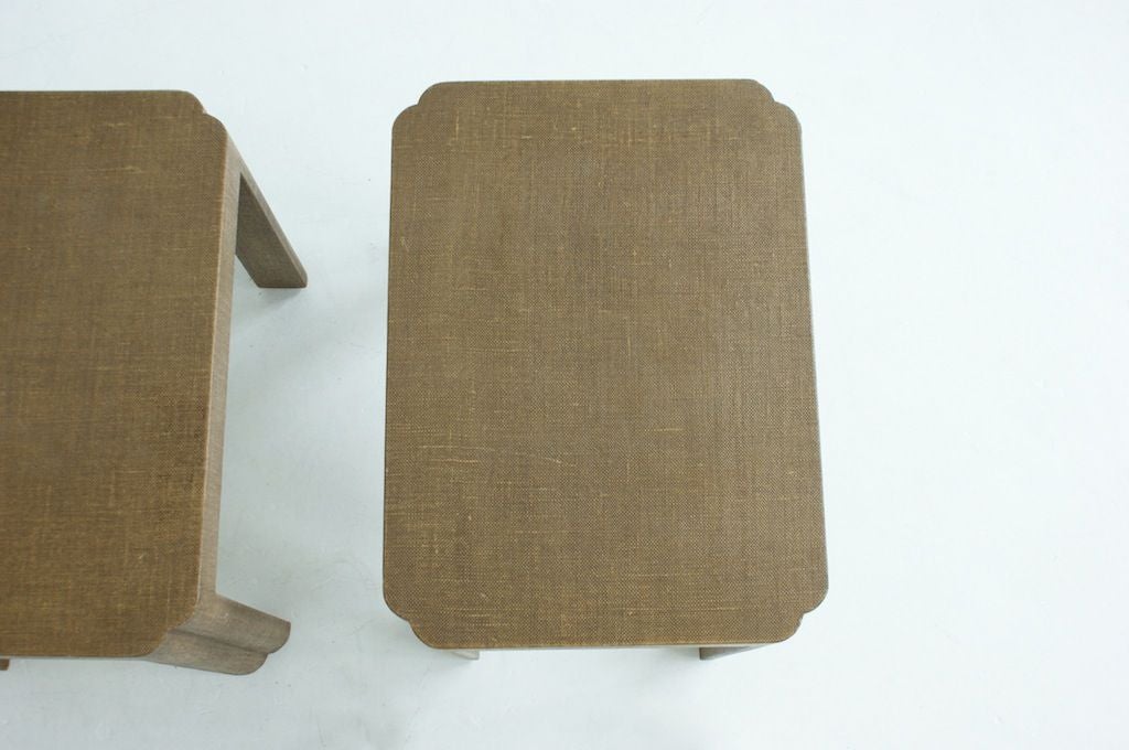 Mid-20th Century Grass Cloth Covered End Tables
