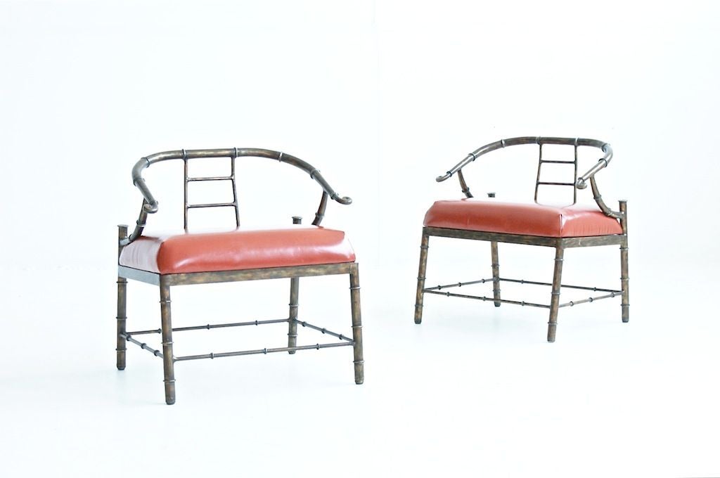 ROHNE for Mastercraft Chinese Lounge Chais. Faux bamboo design, antiqued finish.