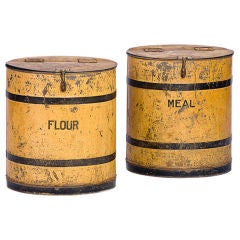 Antique Pair of Metal Bins Labled "Meal" and "Flour"