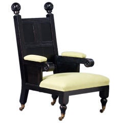 Ebonized English Armchair with later linen upholstery