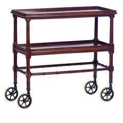 Antique English Tea Trolley in Walnut on Iron Wheels
