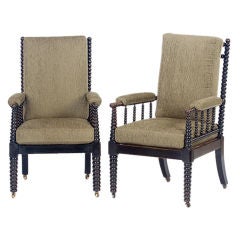 Pair of English Bobbin-Turned Armchairs with Loose Cushiones