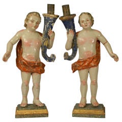 18th Century Spanish Colonial Angel Torcheres