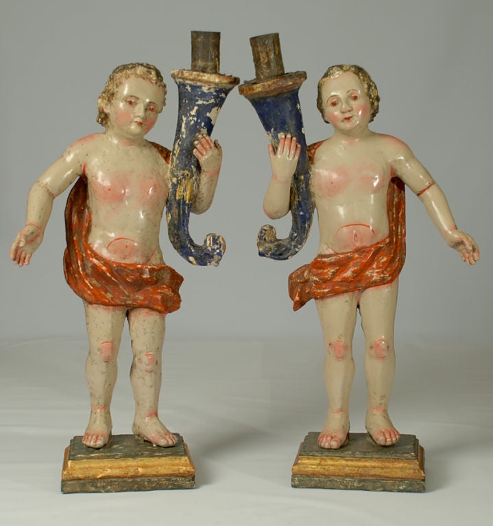 18th Century Spanish Colonial Angel Torcheres