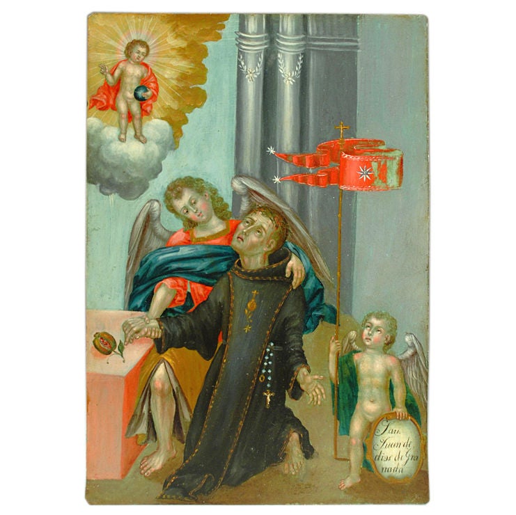 San Juan de Dios - Spanish Colonial Oil on Tin For Sale