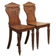 A Pair of Mid 19th Century Oak Hall Chairs