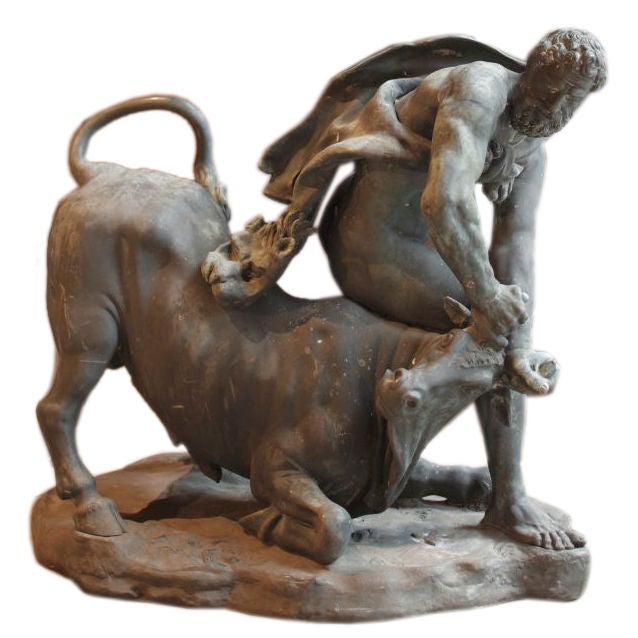 A Bronze Depicting Hercules Wrestling the Bull