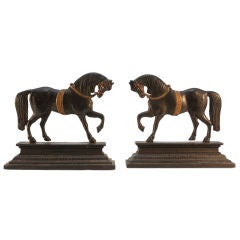 Pair Paint Decorated Horse Andirons / Chenet