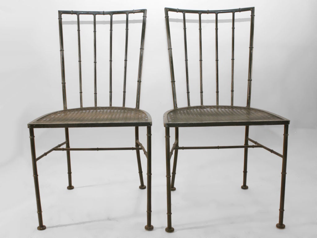 4 John Salterini outdoor side chairs - Faux bamboo form, faded green color  (original) Nice set of 4 ca 1950's.