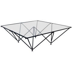 Architectural Iron Base Glass Top Coffee Table by Paola Piva