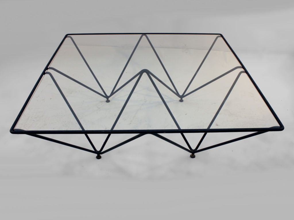 Architectural Iron Base Glass Top Coffee Table by Paola Piva