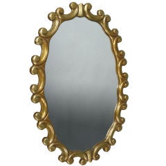 Gold Frame Wood Oval Mirror in the Style of Dorothy Draper