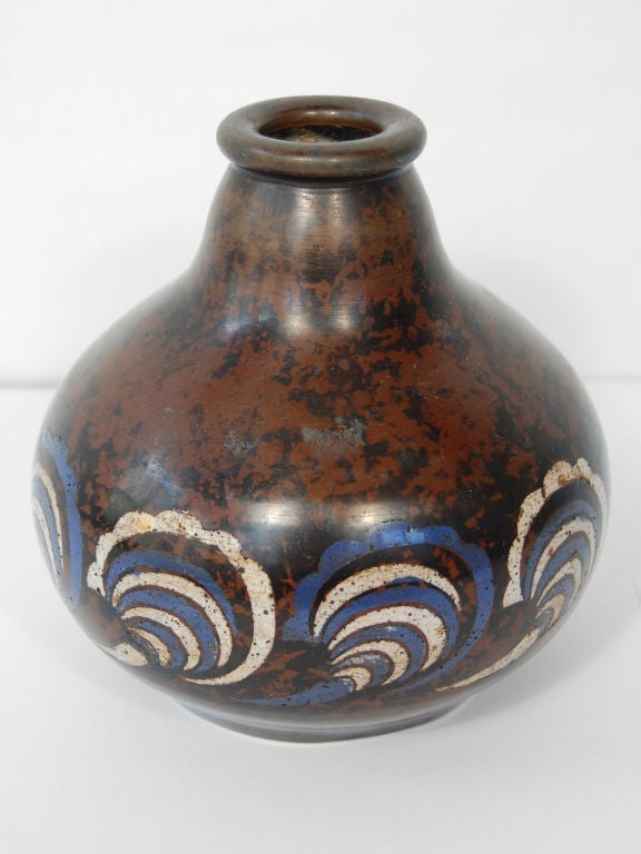 Bronze Cloisonne vase with mottled finish by Primavera. <br />
Signed PRIMAVERA 