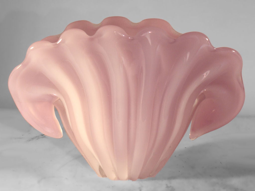 Pink Opalene Murano Shell Dish attributed to Seguso. Perfect condition, designed to stand upright or on an angle. Great quality Art Glass from Murano Italy. Pink and translucent white color