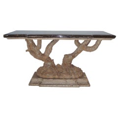 Carved Tree Trunk Base Console Table in style of James Mont