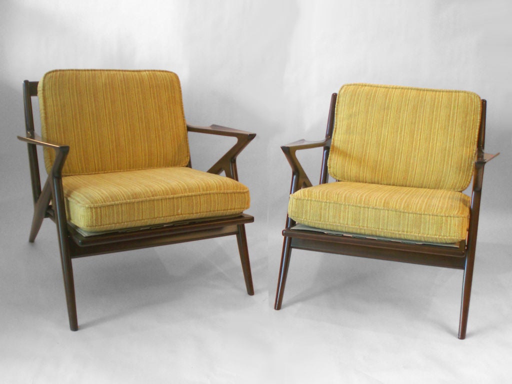 Pair of Walnut Lounge Chairs by Poul Jenson, Imported by Selig