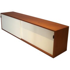Teak Wall Cabinet with Lacquered Doors by Florence Knoll