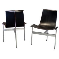 Pair of Three Legged Black Leather Sling Chairs for Laverne