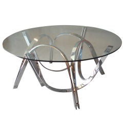 Chrome Puzzle Base Glass Top Cocktail Table by Roger Sprunger