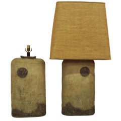 Pair of Large Scale Moon and Sea Pottery Lamps