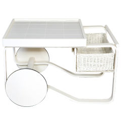 Retro Alvar Aalto tea cart in white lacquer
