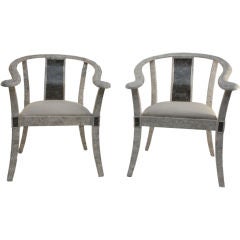 Pair Maitland Smith Chinese style arm chairs