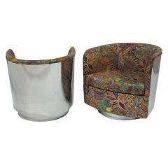 Stainless Steel Back Swivel Lounge Chairs by Milo Baughman