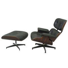 Eames Rosewood Shell, Black Leather, Lounge Chair and Ottoman