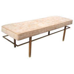 Walnut and Brass Upholstered Bench by Harvey Probber