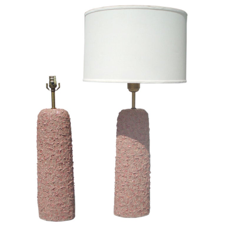 Pair of Pink Textured Pottery Lamps by Rita Sargen